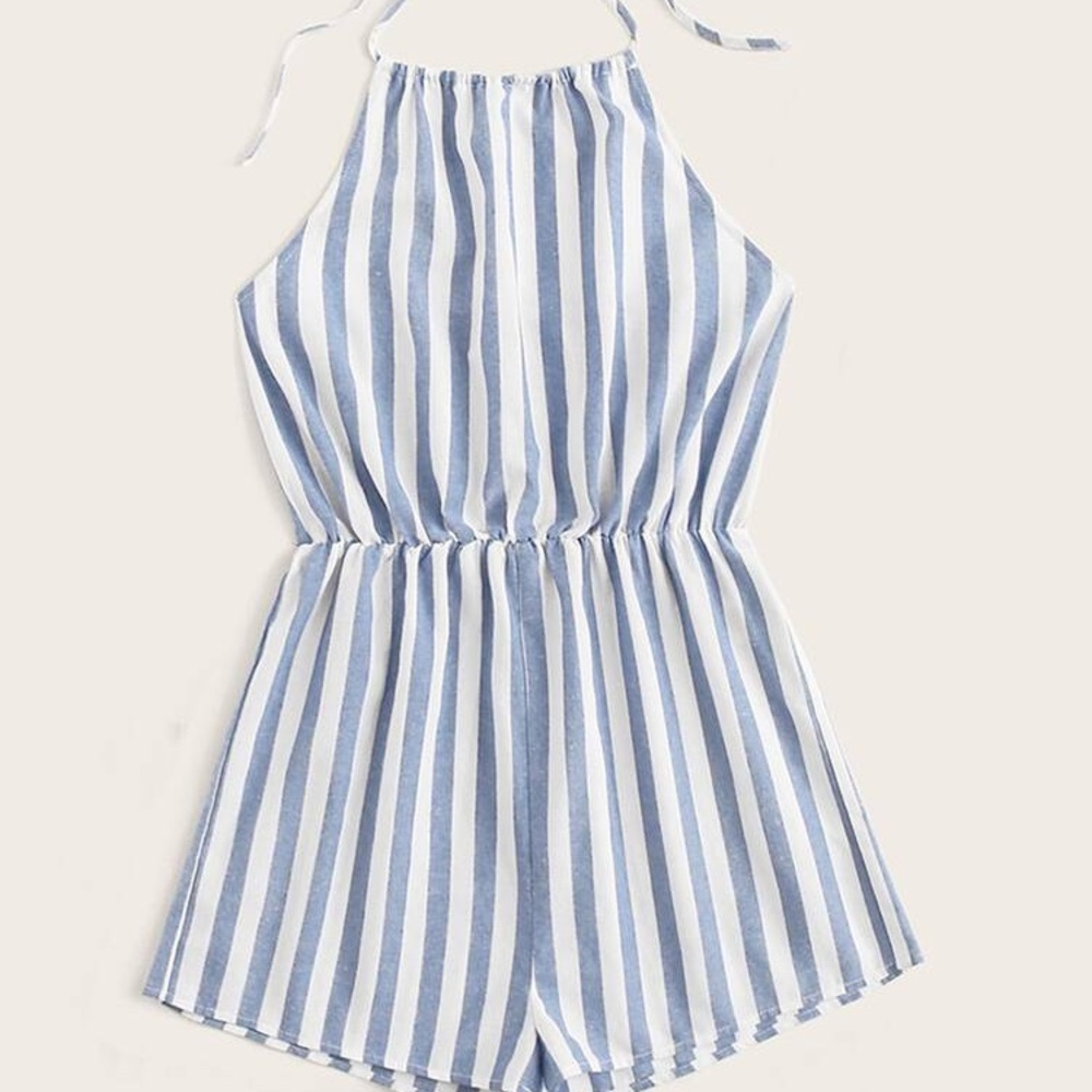 Blue & White Striped Romper